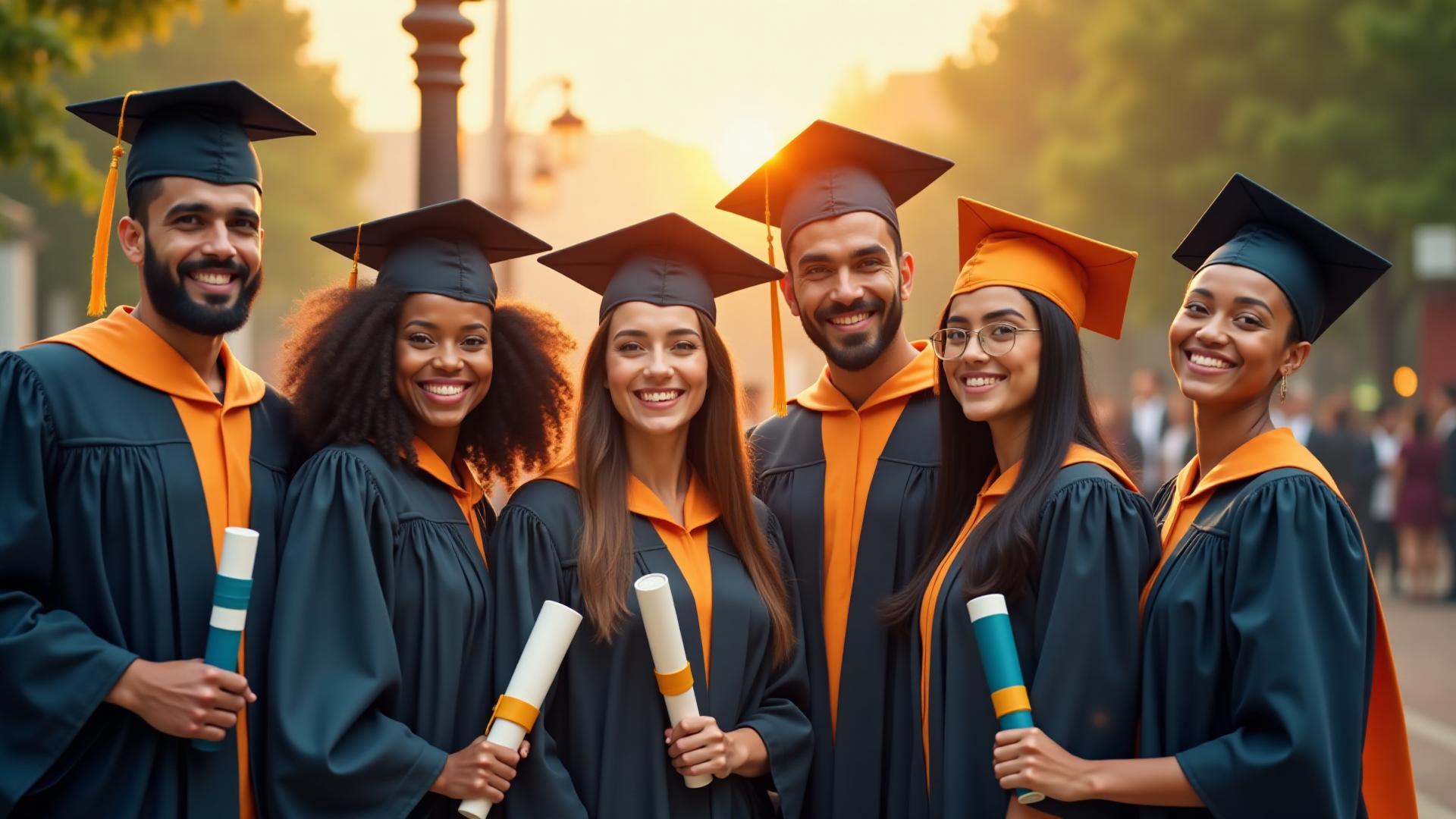Happy international students celebrating graduation